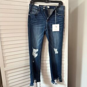 Trendy Blue Distressed Ankle Jeans